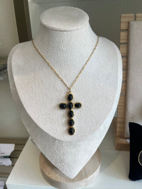 Collier croix Obsidienne noire