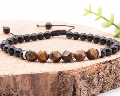 Bracelet réglable onyx/ oeil de tigre A